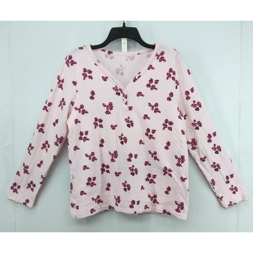 Croft & Barrow Shirt Womens Size L Light Pink Purple Floral Long Sleeve Top